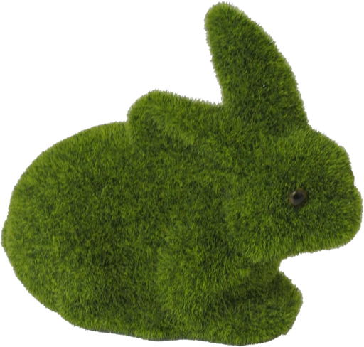 The 9 Small Rabbit 80229-NAT is a decorative figurine, covered in green grass-like material with a textured lawn appearance, shown in profile view facing right.
