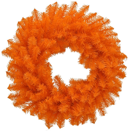 The 24 Orange Halloween Wreath 82295-OR features dense, pine-like branches in a circular design, adding a festive and bold accent to your Halloween décor.