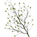 A sparse branch with thin twigs and small green leaves twists gently like a delicate sprout on a white background, depicting an intricate spring pattern. Product: 48 Green Spring Sprout 82368.