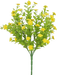 The 17 Yellow Filler Bush with 9 Stems (82396-YEL) showcases a lively artificial floral arrangement, featuring numerous small, vibrant yellow flowers and lush green leaves in a dense cluster, mimicking a natural bouquet.
