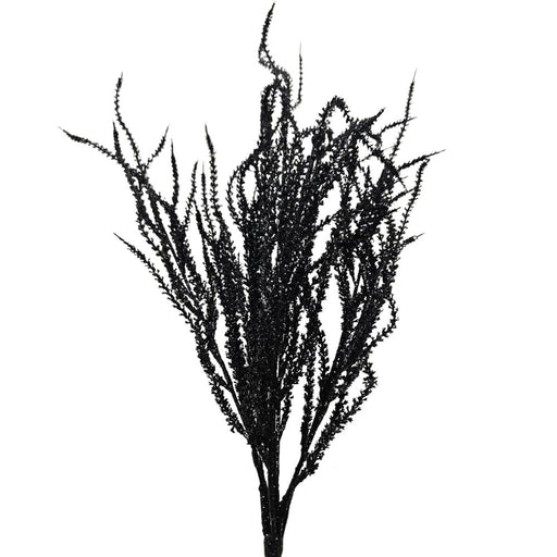 The 22 Black Willow with Glittered 82841-BK features thin, jagged stems and a textured surface that sparkles against a plain white background.