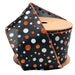 The 2.5" Black White and Red Glitter Polka Dot Ribbon (WR-10102-063-10) features black, white, and red glitter polka dots plus sparkling wired edges, unspooled to showcase its vibrant design and sturdy structure.