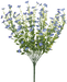 Delicate, light, and airy mixed Forget Me Not blue flowers with green stems fan out against a white background. These small clustered blooms stand elegantly at 17.5 inches high. Model: 83416-BL.