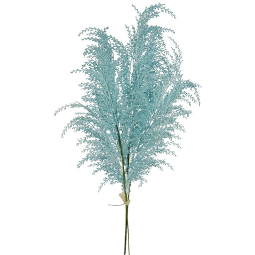 A 29 Aqua Phoenix Tail Fern (product code: 84099-Aqua) features light blue, feathery artificial plants with small leaves tied by a beige band. Set against a plain white background, the delicate texture stands out beautifully.