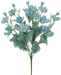 The 22 Cosmos Bush Teal (SKU: 84299-TEAL) features a bouquet of light blue and teal flowers with 12 stems, arranged in a fan shape. Blossoms with soft textures mingle with green leaves, while small buds promise future blooms.