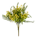 The 16 In Plastic Leaves Bush X 9 84694-Yel features delicate yellow flowers with small blossoms and vibrant green plastic leaves, arranged with visible stems against a plain white background, standing at a charming height of 16 inches.