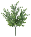 The 21 Frosted Eucalyptus Bush (84816-FROSTED) features artificial frosted green leaves on a thin stem against a plain gray backdrop, with vibrant foliage mixing rounded and elongated shapes for a natural, lush appearance.