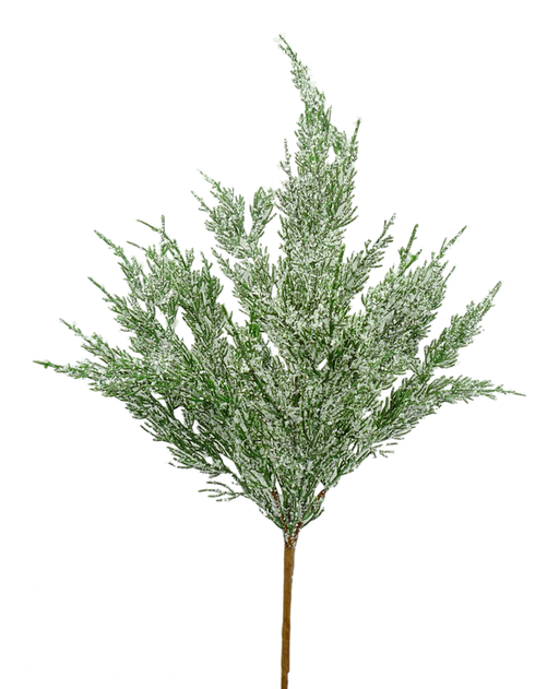 The 22" Green and White Snowy Cedar Pine Bush 84923SNOW features snow-dusted green and white needles, shown against a plain white background.