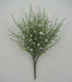The 21 White and Green Plastic Flower with Iced Petals 85263-WT features green stems and small white flowers with iced petals, arranged in a fan shape against a plain white background.
