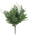 The 21" Mixed Iced Greenery Spray 85265 features frosted, snowy artificial leaves arranged in a lifelike spray, displayed against a plain light gray background.