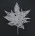 The 22 White Glittered Fern Bush Spray with 5 Stems (85268-WT) features fan-shaped, glittered leaves that stand out against a plain black background.