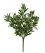 The 17" Iced Mistletoe Bush with 7 Stems (85273) features frosted green leaves in a fan shape, perfect for festive decor. Shown against a plain light gray background.