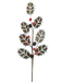 The 30 Brown Holly Lvs Cookie Spray (85806BN) features brown holly leaves with white edges, red berries, and small pine cones, all shown on a transparent background.