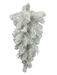 The 32 White Pine Teardrop (85875TD32) displays artificial white pine branches with a frosty, snowy look, artfully arranged in a hanging bundle against a solid black background.