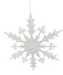 The DIA18 White Snowflake Ornament 85945WT features a glittery snowflake hanging by a silver string against a white background, making it an ideal holiday decoration.