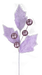 Product Name: 28" Purple Holly Leaves Ball Spray, featuring textured leaves and glittery holly berries on a stem with a transparent background.