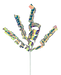 A 20-inch Frizzy Curly Spray with five stems, model number 86063IRDS, designed as a twisted iridescent ribbon sculpture resembling a flower, set against a black background.