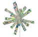 Introducing the 24" by 10" Flower Stem 86064IRDS: This ornament features a shimmering, iridescent star shape adorned with a central cluster of sparkling gems. Its elongated, translucent petals are symmetrically arranged like those of a flower stem, displaying a stunning rainbow-like pattern. The ornament is elegantly attached to a thin metallic stem.