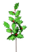 The 30 Green Metallic Holly Leaves Berry Spray with 17 Stems (86328GN) features glossy green spiky metallic leaves and clusters of bright red berries on brown stems, shown isolated on a transparent background.