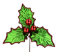 The 16 x 12 Red and Green Metallic Holly Pick (86333RDGN) features three shiny red holly berries, three green holly leaves with red glitter edges, and vibrant red-green accents on a thin brown stem—perfect for festive décor.