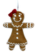 The 13 x 10 x 3 Brown Plush Gingerbread Man (86365GIRL) ornament features white icing details, a red bow, a white hanging ribbon, a sweet smile, and wears a dress.