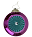 The 8 x 7.5 Pink and Midnight Glitter Metallic Flat Ornament (86542PKMI) features a shiny pink border, glittery gold top, teal textured center, clear gem accent, and hangs elegantly by a metallic string.