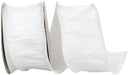 Two rolls of 2.5 x 20 Yard Ivory Dupioni Supreme (92975w-810-40h), partially unrolled and side by side, feature a sheer white texture with a subtle sheen, perfect for decoration or crafts.