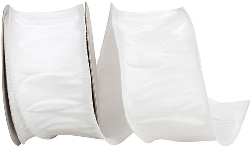 Two rolls of 2.5 x 20 Yard Ivory Dupioni Supreme (92975w-810-40h), partially unrolled and side by side, feature a sheer white texture with a subtle sheen, perfect for decoration or crafts.
