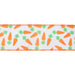 The 2.5 White with Orange Carrots Ribbon (9409W-029-63E) showcases a vibrant pattern of orange carrots with green tops on a crisp white background, accented by zigzag orange trim.