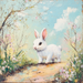 Brighten your home with the 10 x 10 Bunny on Flower Path Sign TTE-162, featuring a charming white rabbit on a flower-lined path under blue skies—perfect for adding cheerful decor to any space.