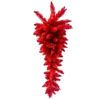 The 30 Red Teardrop DCTD3A91RD features vibrant, artificial branches arranged in a teardrop shape, hanging downward with dense, spiky foliage fanned out in multiple directions.
