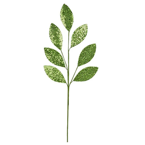 27"L Light Green Sequin Leaf Spray   FH814449