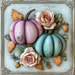The 10 x 10 Fancy Pastel Pumpkins Fall Sign (TTE-045) showcases pink and blue pumpkins with ornate swirls, cream roses, and golden leaves in a vintage frame—a charming autumn decor accent for your home.