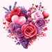 The 10 x 10 Floral Valentine Heart Sign TTE-146 features a heart-shaped bouquet in purple, pink, hot pink, and red with lavender and small hearts, inspired by a classic floral design on a light background.