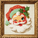 The 10 x 10 Framed Retro Santa Sign (2) TTE-312 showcases a winking, smiling Santa with rosy cheeks, a red and green polka-dot hat, holly accents, and an ornate gold frame for classic holiday charm.