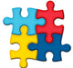 The 13 H by 13 Lt Blue/Yellow/Dk Blue/Red Puzzle Pieces Sign MD1143 features a colorful 2x2 grid of metal jigsaw pieces, symbolizing connection and teamwork.