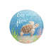 The 8Dia Metal Go With The Flow Sign Blue/Brown/White MD1386 features a sea turtle swimming near coral and seaweed on a sandy ocean floor with bubbles, and Flow Sign is etched in playful white font against the blue, brown, and white background.