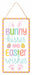 Bring Easter cheer to your home with our 12H x 6L White Pastel Multi Embossed Bunny Kisses Sign (MD1513), featuring soft pastel stripes, bunny ears, eggs, and sweet Bunny kisses and Easter wishes text—perfect festive décor!.