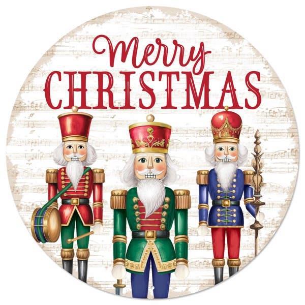 The 12 Red Emerald Blue and Gold Merry Christmas/Nutcracker MD1667A5 stands boldly by festive sheet music, making it the perfect cheerful Christmas decor for your home.