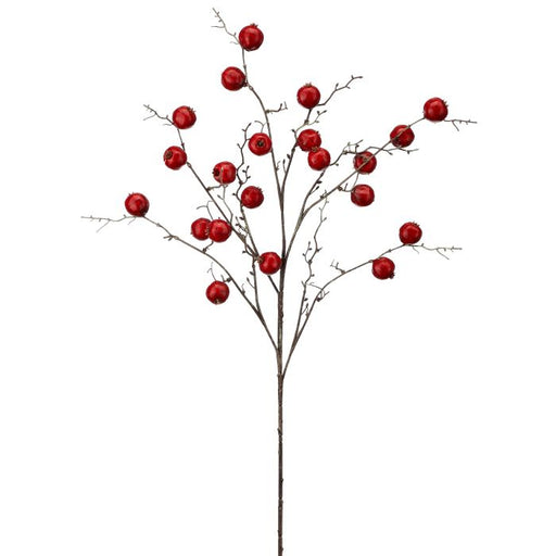 The 43 Red Jumbo Berry Spray MTX76979 features multiple thin brown stems and several bright red artificial berries, displayed against a plain white background.