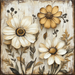 The 10 x 10 Neutral Fall Florals Sign TTE-086 features rustic artwork of three large cream and yellow flowers with dark centers, surrounded by leaves and buds, set against a distressed wooden background to capture the essence of neutral fall florals in earthy tones.