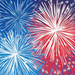 The 10 x 10 Ombré Fireworks Sign TTE-185 depicts fireworks exploding against a dark blue and red gradient sky, with shades of blue, red, and white that resemble stars and bursts for a festive atmosphere.