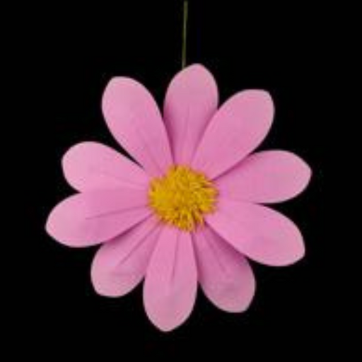 A 15.75 diameter felt flower (FJ519199) in six assorted colors—ideal for home decor or crafts, shown here with eight petals and a yellow center against a solid black background.