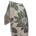 A close-up of the 2.5" Gray Burlap with Gray Poinsettia Wired Ribbon R32934 showcases a pattern of dark gray and light gray flowers with embroidered edges. The wired ribbon is slightly curved against a plain white background, adding subtle elegance with its floral design in shades of gray and silver.