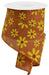The 2.5X10Yd Faux Embroidery Mixed Daisy Talisman/Yellow/Rust RGE11925T features yellow embroidered daisies on brown fabric, showcased in a diagonal pattern on a partially unrolled wired spool with a white top, perfect for adding structure and charm to crafting projects.