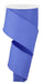 The 2.5X10Yd Iris Blue RGE1203Y4 ribbon unwinds in a spiral, showing off its slightly shiny diagonal weave, while attached to a white circular spool at the top, forming a smooth descending curve.
