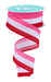 A spool of 1.5 X10Yd Hot Pink/White/Red Faux 3-In-1 Vertical Stripe Ribbon (RGE16088F), featuring vibrant vertical stripes, is unspooled in a zigzag shape against a white background.