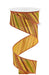 A spool of 1.5X10Yd Dk Mustard Moss Brown and Orange Diagonal Stripe Ribbon (RGE182457) with glittered edges, unfurls in a loose spiral.