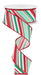 A partially unrolled spool of 1.5 X10Yd White/Mint/Jade/Red Diagonal Stripe Ribbon (RGE1824AN) with glittery red edges curls downward, displaying its festive stripes.