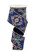 The 2.5 x 10 yd Navy/Red/Emerald/Gold Ornate Loop Diamond Ribbon (RGE19241A) features jeweled floral swirls and shimmering gold trim, partially unspooled to display its lavish multicolor design.